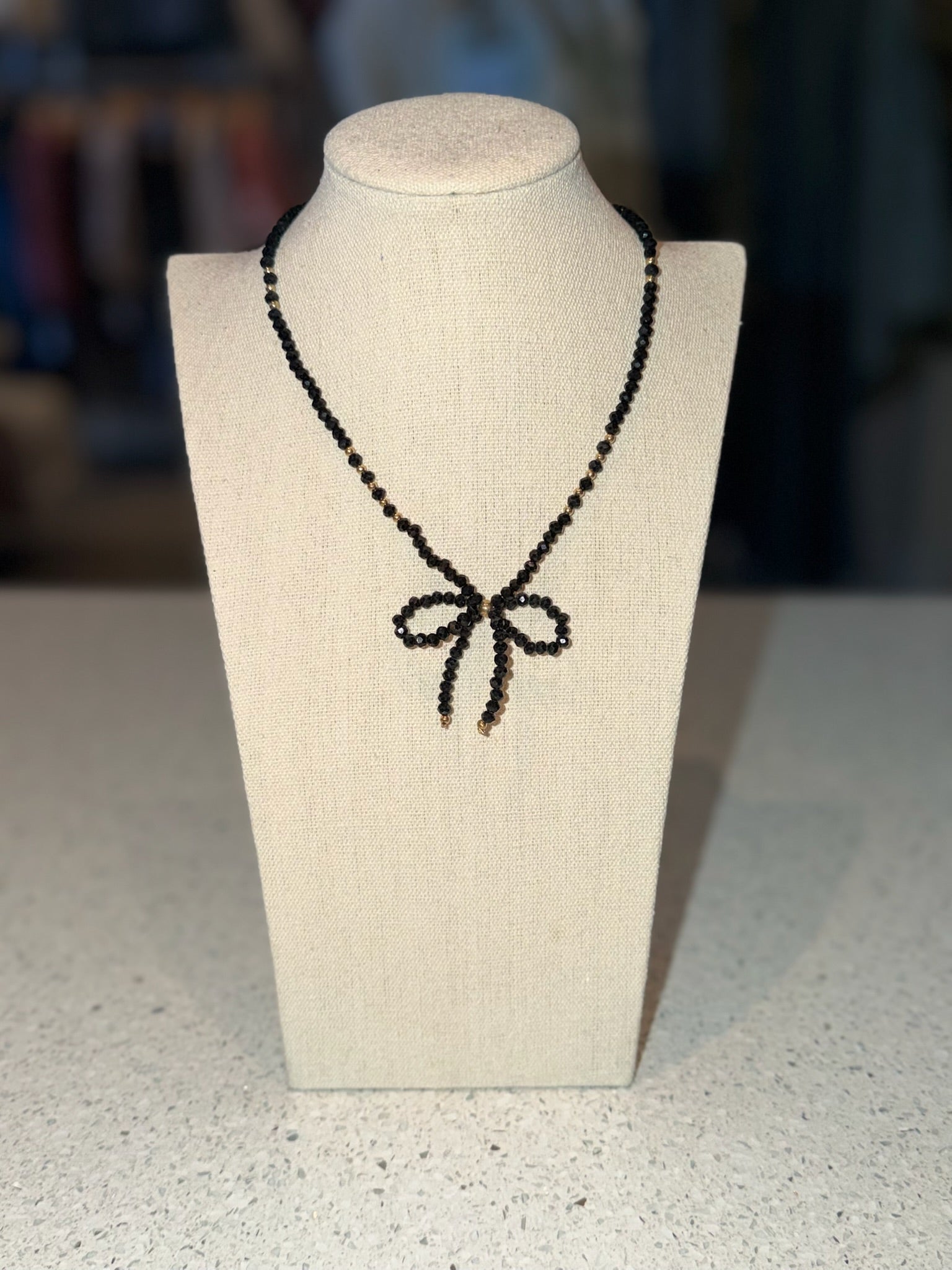 Glass Crystal Beaded Bow Necklace