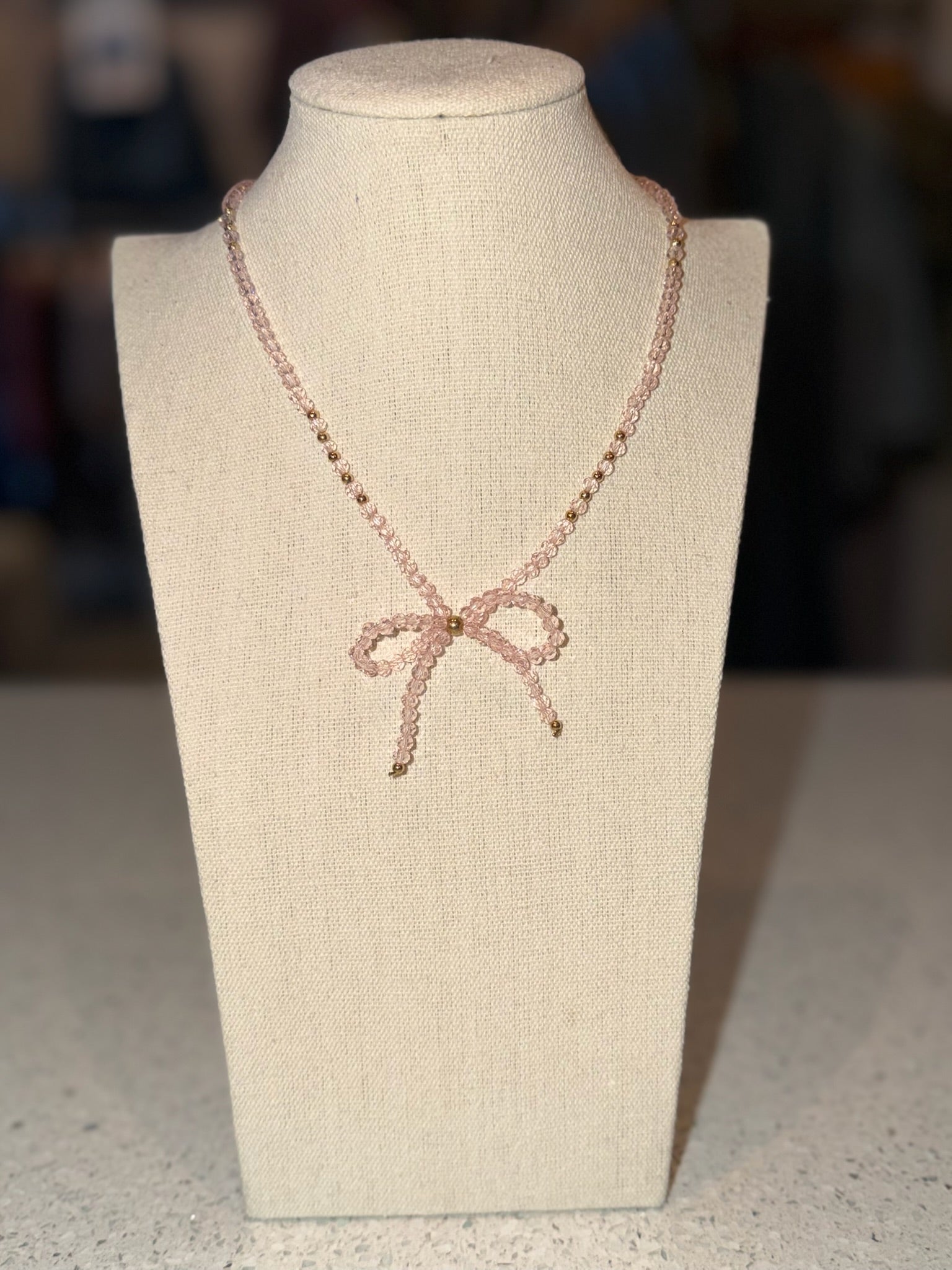 Glass Crystal Beaded Bow Necklace
