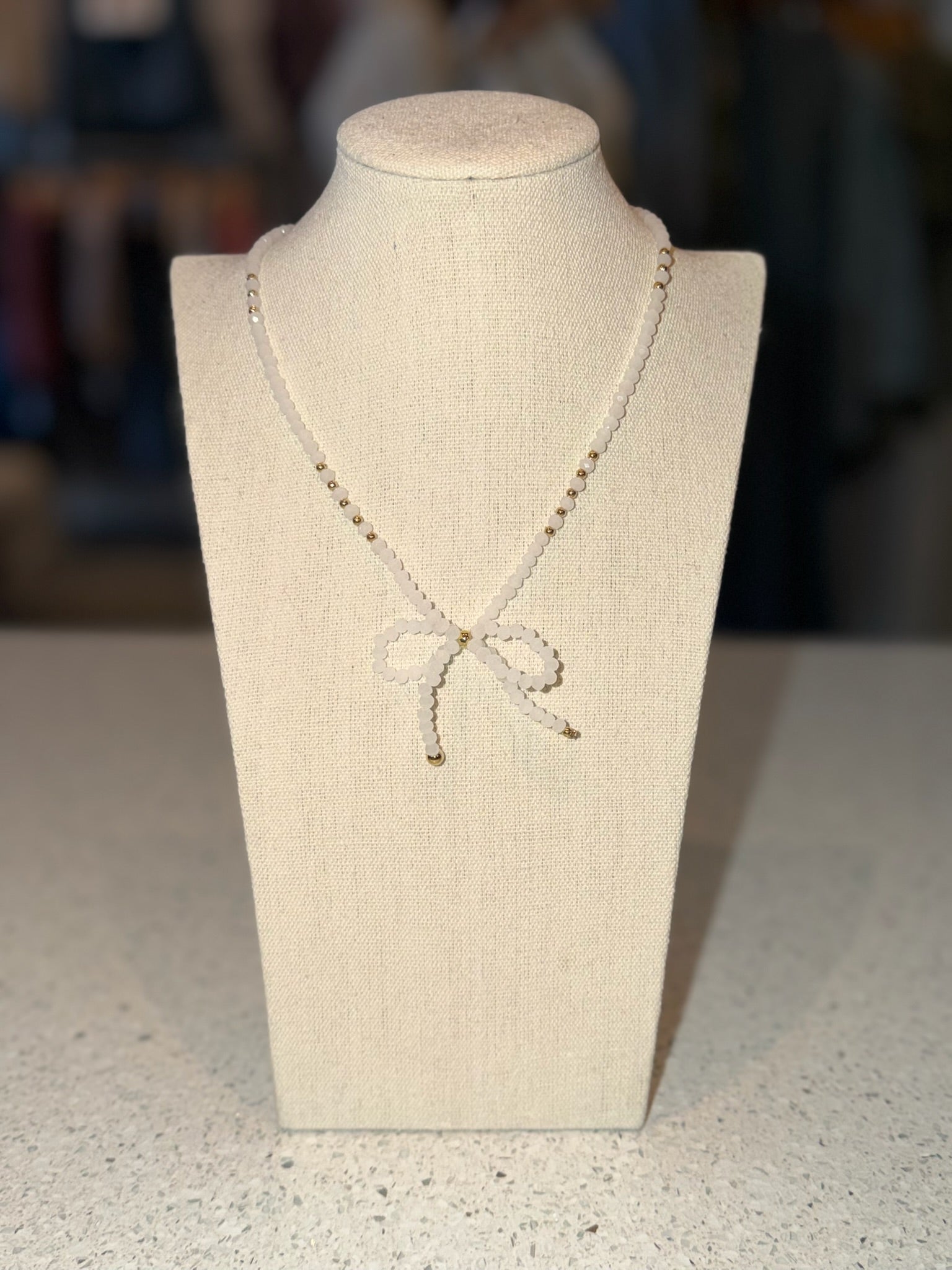 Glass Crystal Beaded Bow Necklace